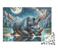 Rinoceronte stellato Notte nella foresta Puzzle 1000 Pezzi Carta Puzzle per Adulti Notte Set Puzzle 1000 Pezzi Relax Famiglia Regalo Decorazione 70x50cm/1000pcs
