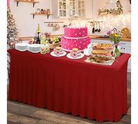 Rinpon Spessore 2 in 1 Spandex Gonna da tavolo e copertura da tavolo 1.8m/1.2m, tovaglia rettangolare montata con gonna plissettata, Wrinkle Free tovaglia rettangolare(Borgognese, 183 x 76 x 74 cm)