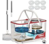 RinseWise Secchio per mocio separato per acqua sporca, sistema a secchio, mocio a 4 camere e secchio con set strizzatore, set di accessori per la pulizia con 3 testine di ricambio in microfibra,