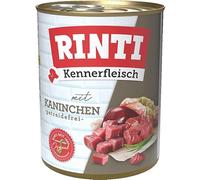RINTI - Carne d'intenditore | Cibo umido con 70% di carne per cani adulti. Alimento completo senza cereali in scatola senza soia, coloranti e conservanti | 12 x 800 g di coniglio