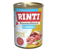 RINTI - Carne d'intenditore Junior | cibo umido con 70% di carne per cani in crescita. Alimento completo senza cereali in lattina senza soia, coloranti e conservanti | 12 x 400 g di tacchino