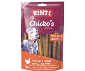 RINTI - Chicko's Plus Collage Sticks | Snack di filetto di petto di pollo fresco e collagene di manzo per cani adulti. Spuntino per cani senza soia e farina di carne in sacchetto fresco | 9 x 150 g
