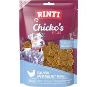 RINTI - Chicko's Plus Collagen Hearts | Snack di filetto di petto di pollo fresco e collagene di manzo per cani adulti. Spuntino per cani senza soia e farina di carne in sacchetto fresco | 12 x 80 g