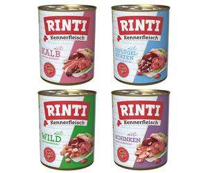RINTI Kennerfleisch 12 x 800 g Alimento umido per cani - Mix 1: Prosciutto, Selvaggina, Cuori di Pollame, Vitello
