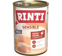 RINTI - Sensible | Cibo umido per cani sensibili e adulti con pezzi di carne naturali. Alimento completo senza cereali in lattina senza additivi artificiali | 12 x 400 g di pollo + carota