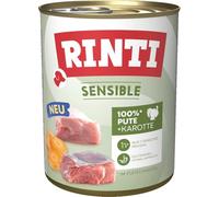 RINTI - Sensible | Cibo umido per cani sensibili e adulti con pezzi di carne naturali. Alimento completo senza cereali in lattina senza additivi artificiali | 6 x 800 g di tacchino + carota