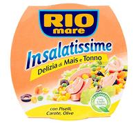 Rio Mare Insalatissime Delizia di Mais e Tonno Pinne Gialle con Piselli, Carote e Olive, Senza Conservanti, 4 Lattine da 160 g