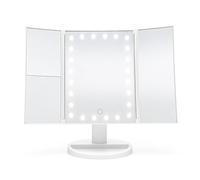 Rio The Beauty Specialist Specchio Makeup Pieghevole da tavolo con luce LED incorporata, 24 luci LED con intensità regolabile, Touch, magnificatore 2x e 3x, a batteria o USB, MMFD-WH