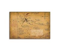 RIOEPURRT Poster della mappa della Terra di Mezzo Hobbit, 60 x 90 cm, a colori, mappa storica, arte da parete su tela
