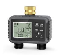RIOGOO Timer per rubinetto da giardino esterno, timer per irrigatore programmabile con ritardo pioggia, irrigazione a goccia automatica e sistema di irrigazione del prato per cortile (2 Outlet)