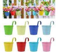RIOGOO vasi da fiori da giardino, secchi da appendere, vasi da fiori in metallo, decorazione per la casa - gancio rimovibile (8 pezzi di dimensioni medie)