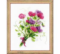 RIOLIS 1606 Bouquet with Sweet Peas Cross Stitch Kit, Cotone, Multicolore, 15 X 18 X 0, 1 cm