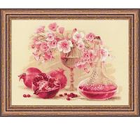 Riolis 1618 Rosa Melograno Ricamo a Punto Croce, Cotone, Multicolore, 40 X 30 X 0, 1 cm