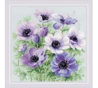 RIOLIS - Anemoni viola 2176, Punto croce 30x30cm, Punto croce kit da ricamare, Disegni da ricamare, Embroidery kit, Set punto croce, Kit ricamo punto croce