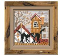 RIOLIS - Città e Gatti Autunno 613, Punto croce 13x16, Punto croce kit da ricamare, Disegni da ricamare, Embroidery kit, Kit ricamo punto croce