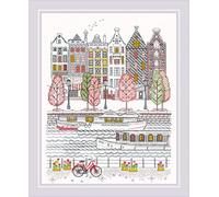 RIOLIS - Città sull’Acqua 2051, Kit Punto Blackwork 24x30cm, Punto kit da ricamare, Disegni da ricamare, Blackwork Embroidery Set