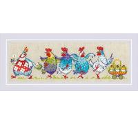 RIOLIS - Cluck-cluck?! 2266, Kit Punto Croce Animali 24 x 8 cm, per Principianti e Avanzati, Kit Ricamo per Adulti, Contato