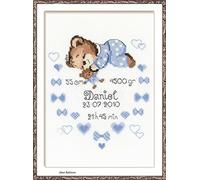 RIOLIS Counted Cross Stitch Kit 18x24cm - Boys Birth Announcement (14 Count)