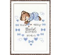 RIOLIS Counted Cross Stitch Kit 18x24cm - Boys Birth Announcement (14 Count)