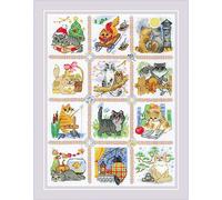 RIOLIS - Calendario dei gatti 2136, Punto croce 30x40cm, Punto croce kit da ricamare, Disegni da ricamare, Embroidery kit, Set punto croce, Kit ricamo punto croce