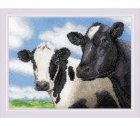 RIOLIS - Cows 2237, Kit Punto Croce Animali 24 x 18 cm, per Principianti e Avanzati, Kit Ricamo per Adulti, Contato