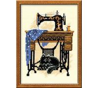 RIOLIS - Gatto con macchina da cucire 857, Punto croce 18x24cm, Punto croce kit da ricamare, Disegni da ricamare, Embroidery kit, Set punto croce, Kit ricamo punto croce