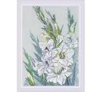 RIOLIS - Gladioli Bianchi 2297, Blackwork 21x30cm, Kit da ricamare blackwork, Disegni da ricamare, Embroidery kit, Kit ricamo blackwork
