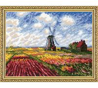 RIOLIS il Campo dei Tulipani, basato su pitture C. Monet Croce Contenuto, Cotone, Multicolore, 33 x 25 x 0,1 cm