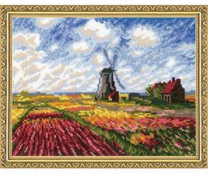 RIOLIS il Campo dei Tulipani, basato su pitture C. Monet Croce Contenuto, Cotone, Multicolore, 33 x 25 x 0,1 cm