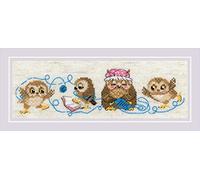 RIOLIS - La famiglia di gufi 1936, Punto croce 24x8, Punto croce kit da ricamare, Disegni da ricamare, Embroidery kit, Kit ricamo punto croce
