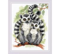 RIOLIS - Lemuri 2196, Punto croce 24x30cm, Punto croce kit da ricamare, Disegni da ricamare, Embroidery kit, Set punto croce, Kit ricamo punto croce