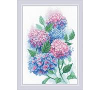 RIOLIS - Ortensie Aggraziate 2139, Punto croce 21x30cm, Punto croce kit da ricamare, Disegni da ricamare, Embroidery kit, Kit ricamo punto croce