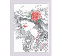 RIOLIS - Rosa Misteriosa 1887, Set da Ricamo Blackwork, Multicolore, 21x30 cm, Punto kit da ricamare, Disegni da ricamare, Embroidery kit