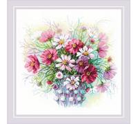 RIOLIS Watercolor Cosmos 2228, Kit Punto Croce Floreale 30 x 30 cm, per Principianti e Avanzati, Kit Ricamo per Adulti, Contato