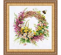 RIOLIS - Wreath With Fireweed (14 Count) 1456, Punto croce 30x30cm, Punto croce kit da ricamare, Disegni da ricamare, Embroidery kit, Kit ricamo punto croce