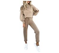 riou 2 Donna Tuta da Ginnastica 3D Carino Stampa Completi Sportivi Due Pezzi Invernale Abbigliamento Sportivo Top Collo Alto Felpa + Pantaloni Set Training Sportivo a Maglia Completo Sportswear