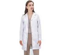 riou Camice Medico Donna, Camice Bianco da Laboratorio Donna Cotone Camice da Lavoro Chimico Maniche Lunghe Medico Cappotto Chimica Camici per Infermiere Dottore Cosplay con Tasche e Bottoni