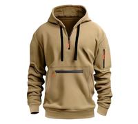 riou Felpa Mezza Zip Uomo con Cappuccio Autunnali Invernali con Zip e Multitasche sulle Braccia Felpe Leggera Sweatshirt a Maniche Lunghe Giacca in Pile Moda Sportivo Casual Hoodie Vintage Streetwear