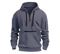 riou Felpa Mezza Zip Uomo con Cappuccio Autunnali Invernali con Zip e Multitasche sulle Braccia Felpe Leggera Sweatshirt a Maniche Lunghe Giacca in Pile Moda Sportivo Casual Hoodie Vintage Streetwear