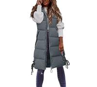 riou Gilet Donna Lungo Invernale Giacca con Cappuccio Caldo Piumino Smanicato Donna Imbottita Trapuntato Elegante Senza Maniche Spesso Gilet Giubbotto con Cerniera Elegante Parka Cappotti con Tasche