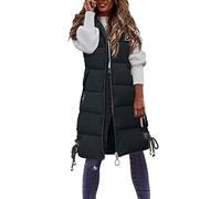 riou Gilet Donna Lungo Invernale Giacca con Cappuccio Caldo Piumino Smanicato Donna Imbottita Trapuntato Elegante Senza Maniche Spesso Gilet Giubbotto con Cerniera Elegante Parka Cappotti con Tasche