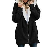 Riou Nero Giubbotto con Cappuccio Donna Caldo Maglione Pullover Peluche Bifronte Cappotto con Maniche Lunghe Moda Taglie Fort Felpa con Cappuccio e Cerniera Casual Giacca Autunno Inverno Elegante