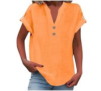 riou Offerte Lampo Camicia Donna in Cotone Lino a Maniche Corte Camicetta Spiaggia Casual Blusa Tinta Unita T-Shirt Magliette Leggera Comodo Button Comoda Tshirt Camicette Maglia Tops