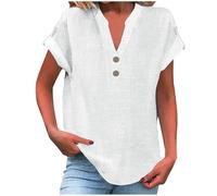 riou Offerte Lampo Camicia Donna in Cotone Lino a Maniche Corte Camicetta Spiaggia Casual Blusa Tinta Unita T-Shirt Magliette Leggera Comodo Button Comoda Tshirt Camicette Maglia Tops