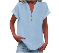 riou Offerte Lampo Camicia Donna in Cotone Lino a Maniche Corte Camicetta Spiaggia Casual Blusa Tinta Unita T-Shirt Magliette Leggera Comodo Button Comoda Tshirt Camicette Maglia Tops