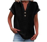 riou Offerte Lampo Camicia Donna in Cotone Lino a Maniche Corte Camicetta Spiaggia Casual Blusa Tinta Unita T-Shirt Magliette Leggera Comodo Button Comoda Tshirt Camicette Maglia Tops
