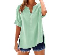 riou Offerte Oggi Camicetta da Donna Top con Scollo a V Tunica Camicia Bluse a Maniche Corte Eleganti T-Shirt Blusa Maglietta Tops con Bottoni Moda Casual T Shirt Tinta Unita Classico