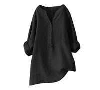 riou Offerte Oggi Camicetta Donna Estiva Cotone e Lino Camicia da Spiaggia Elegante Curvy Tinta Unita Spiaggia Chic Magliette Leggera Comodo Button Comoda Tshirt Camicette Maglia Tops