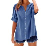 riou Offerte Oggi Camicia Donna Elegante Bluse e Camicie Cotone Camicetta Manica Corta Lino Top Spiaggia Autunno con Bottoni Lavoro Casual Tops Camicetta da Spiaggia Tinta Unita Classico