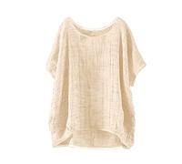 riou Offerte Oggi Camicia Donna in Cotone Lino a Maniche Corte Camicetta Spiaggia Casual Blusa Eleganti Maglia Elegante Blusa Tops Camicie di Primavera Comoda e Traspirante Maglietta